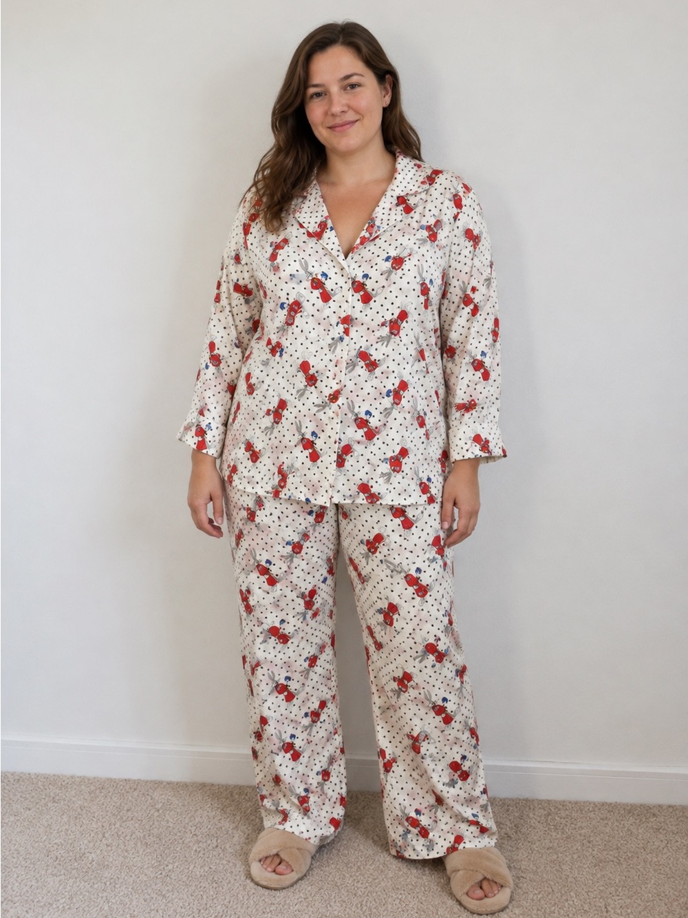 Vintage St Michael Womens Large Bugs Bunny Pajama Set Looney Tunes Polka Dot